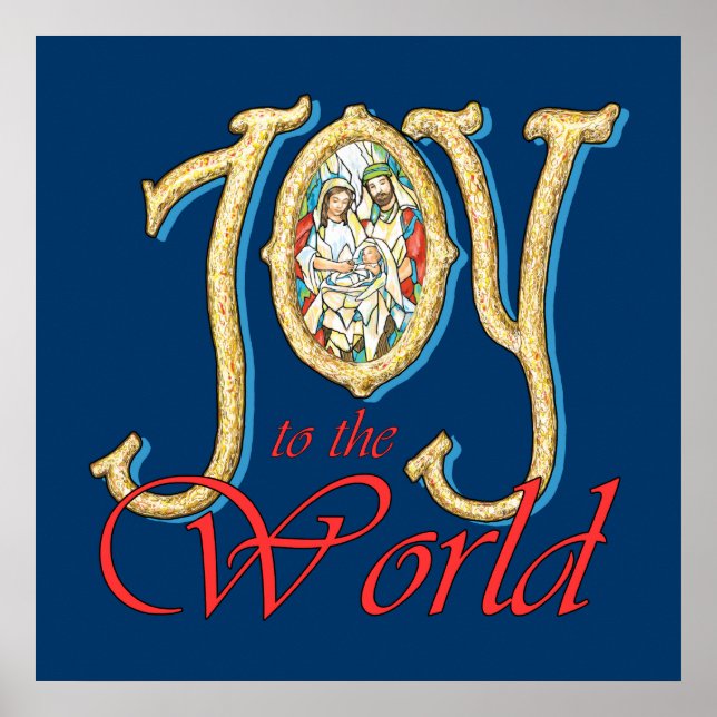 Joy to the World with Stained Glass Nativity Poster (Front)