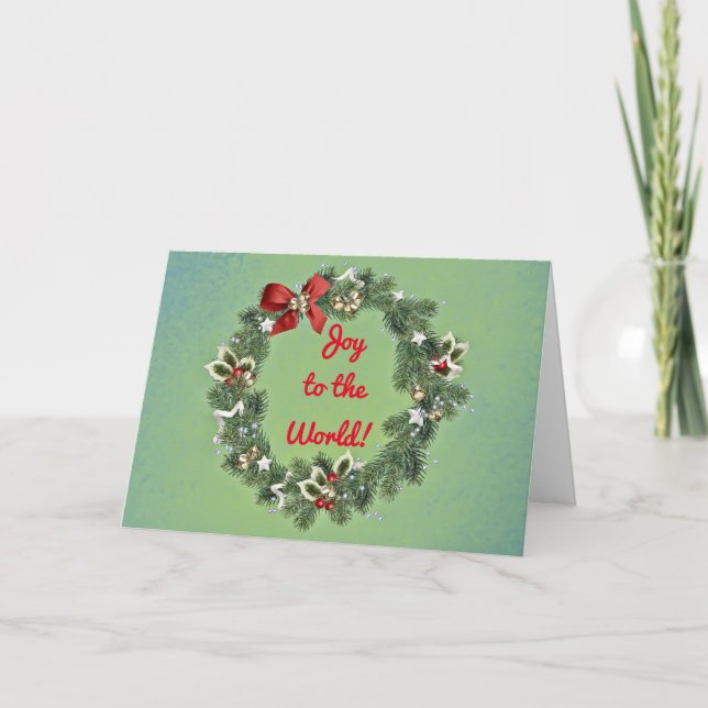 Joy to the World Wreath Christmas Holiday Card (Front)