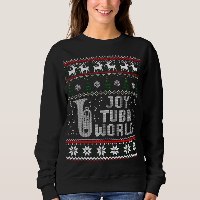 Joy Tuba World Funny Christmas Ugly Sweater (Front)