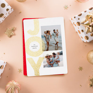 Joy two photo speckle gold modern Christmas