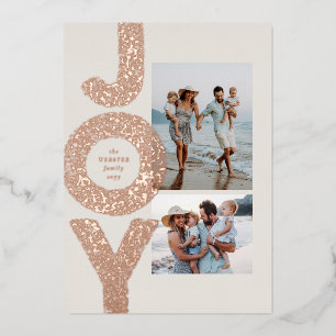 Joy two photo speckle rose gold modern Christmas