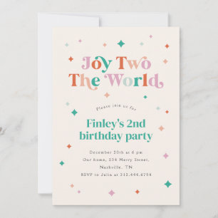 Joy Two The World 2nd Birthday Party Invitation