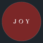 JOY Typography Red Simple Modern Holiday Classic Round Sticker<br><div class="desc">JOY Script Envelope or Gift Wrap Red Classic Round Sticker.  Matching card and envelope available.</div>