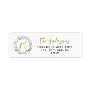 Joy  Watercolor Botanical Wreath Return Address