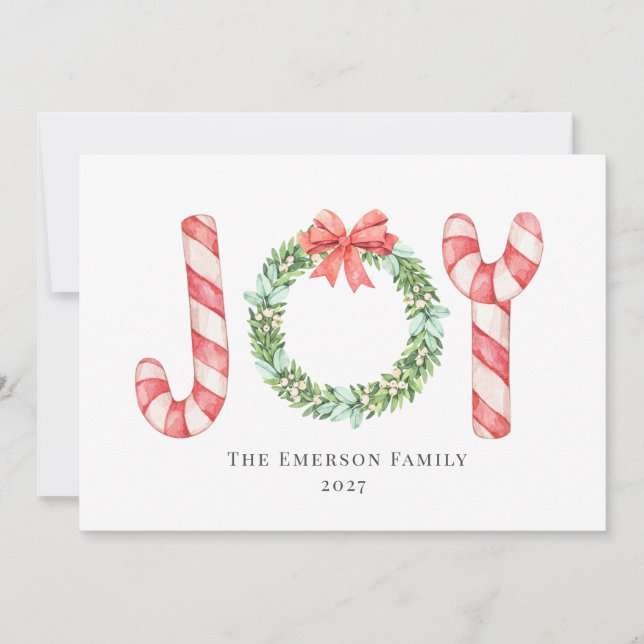 Joy Watercolor Candy Canes and Wreath Greenery (Front)