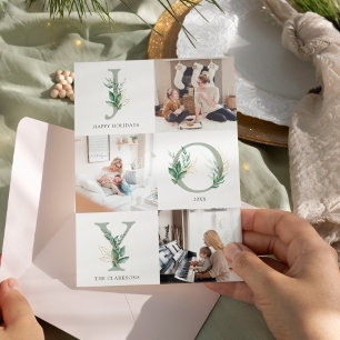 JOY Watercolor Floral Flat Holiday Card