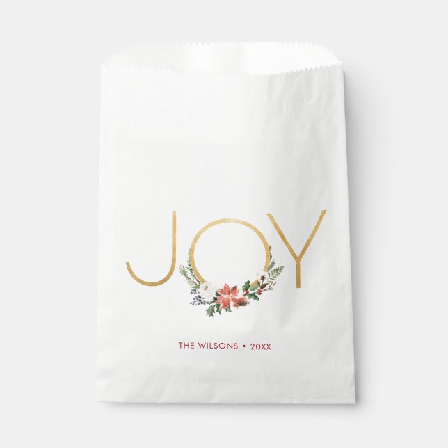 Joy Watercolor Floral with Gold | Christmas Favour Bags (Front)