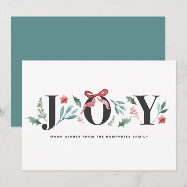 JOY Watercolor Holiday Foliage and Flowers Card (Front/Back)
