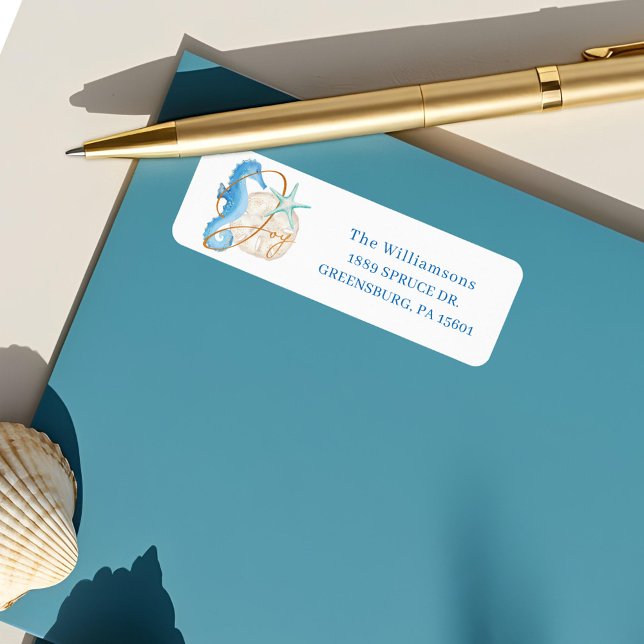 Joy Watercolor Ocean Beach Seahorse & Seashells (Joy Watercolor Ocean Beach Seahorse & Seashells Label)