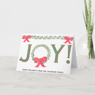 Joy! Watercolor Pine Wreath & Garland Photo Inside Card