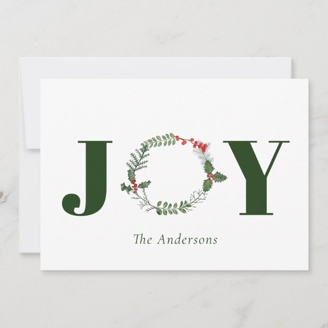 Joy Watercolor Wreath Christmas Holiday Card (Front)