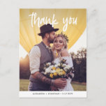 Joy | Wedding Photo Thank You Postcard<br><div class="desc">This trendy thank you card features your wedding photo on the front. Modern white typography adds a stylish touch.</div>