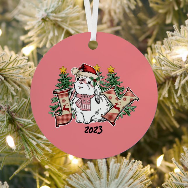 Joy White Rabbit Christmas Metal Tree Decoration (Insitu)