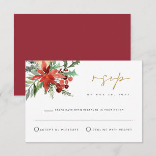 JOY Winter Wedding Red Floral RSVP Card