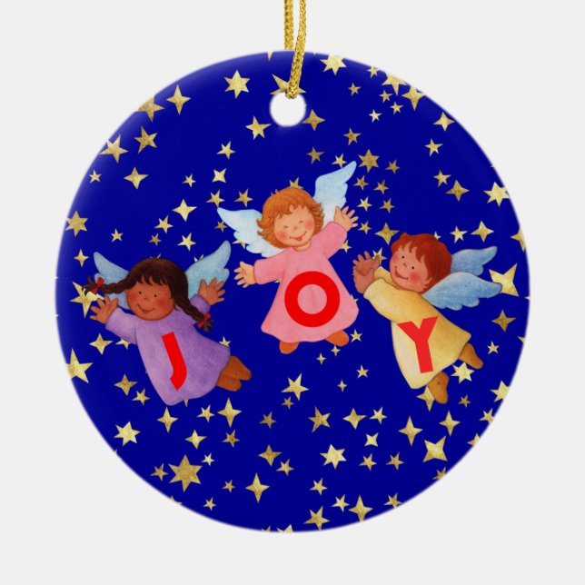 Joy  with Angels Ceramic Tree Decoration (Front)