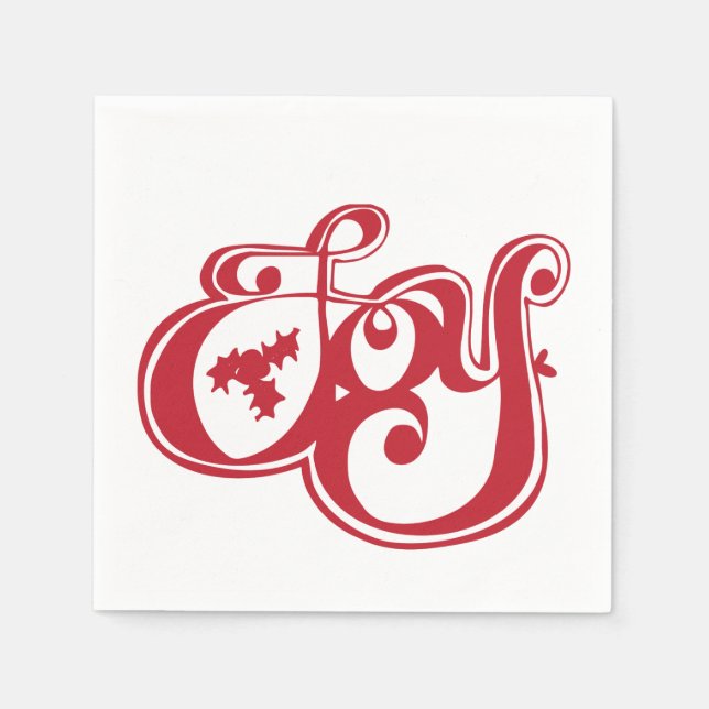 Joy with Holly Christmas Holiday Napkin (Front)