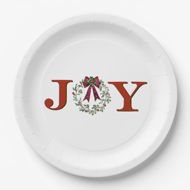 Joy With Wreath Paper Plate (Front)