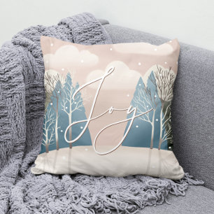 Joy Woodland Christmas holiday. Winter forest Cushion