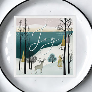 Joy Woodland Christmas holiday. Winter forest Napkin