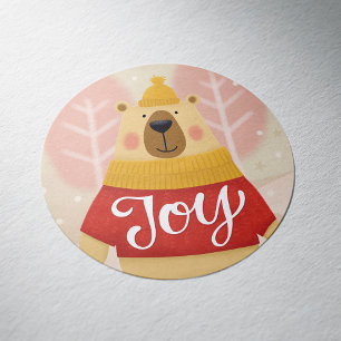 Joy Woodland Winter Bear Cute Christmas Holiday Classic Round Sticker