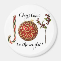 Joy word art candy cane ornament and holly