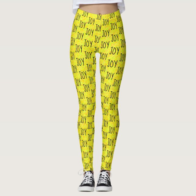 JOY Word Pattern Design Bright Yellow Leggings (Front)