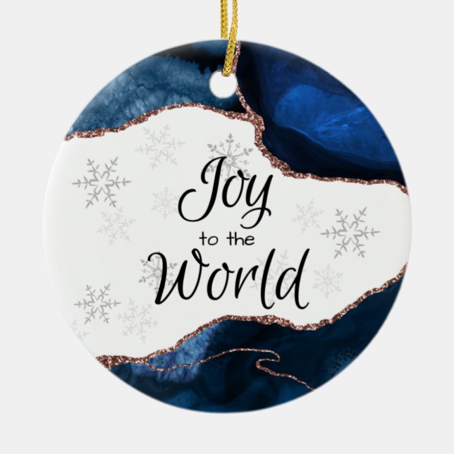 Joy World Elegant Blue Gold Glitter Geode Ceramic Tree Decoration (Front)