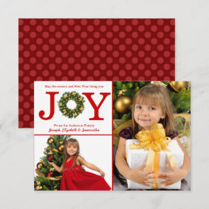 Joy Wreath 2 Photos Red Dots - 3x5 Christmas Card