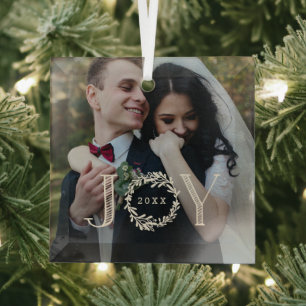Joy Wreath Custom Photo Christmas Ornament