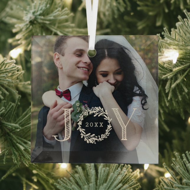Joy Wreath Custom Photo Christmas Ornament (Insitu)