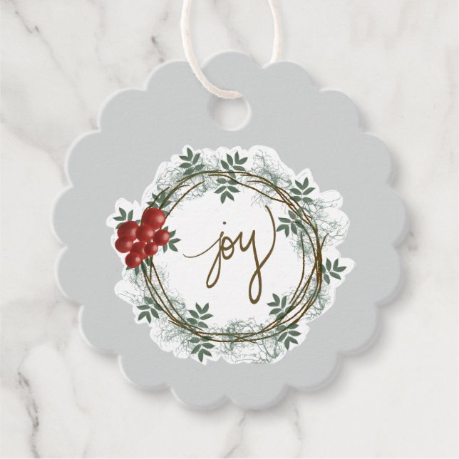 Joy Wreath Gift Tag | Holiday (Front)