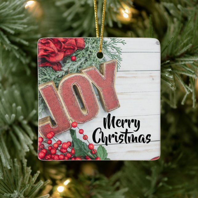 Joy & Wreath Holiday Ceramic Ornament (Tree)