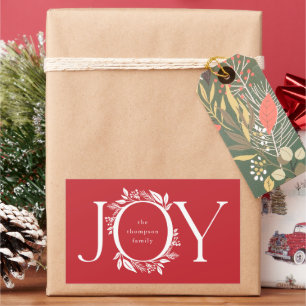 Joy Wreath Holiday Christmas Red Gift Tag Sticker