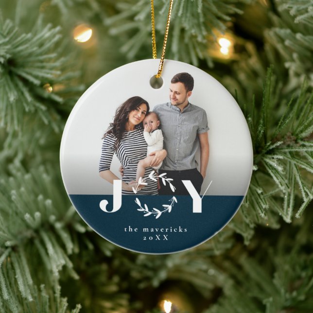 Joy wreath holiday photo ornament (Tree)
