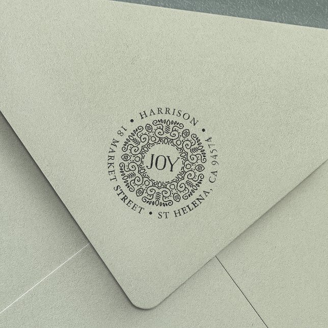 Joy Wreath Holiday Return Address Self-inking Stamp (Creator Uploaded)