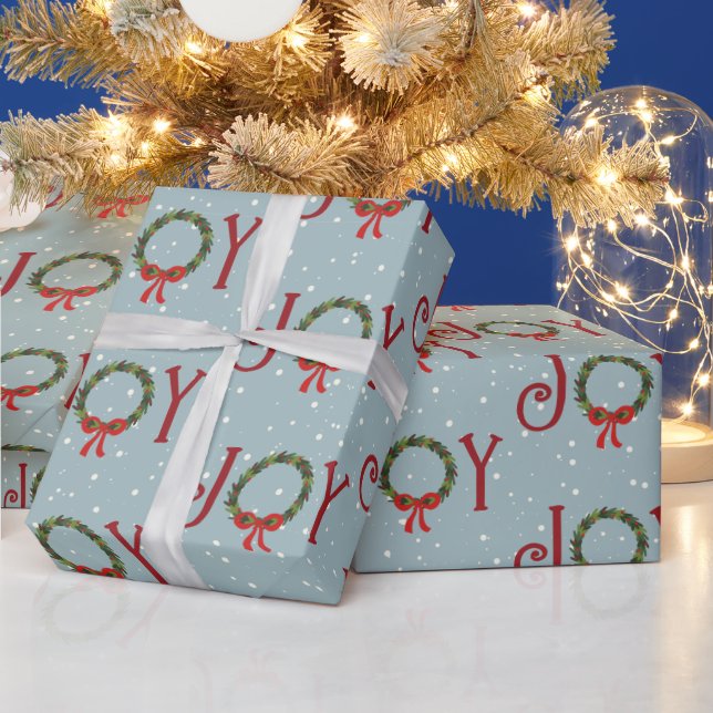 Joy Wreath On Snowflakes Wrapping Paper (Holidays)