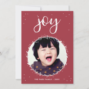 Joy Wreath - Red & White Holiday Photo Card