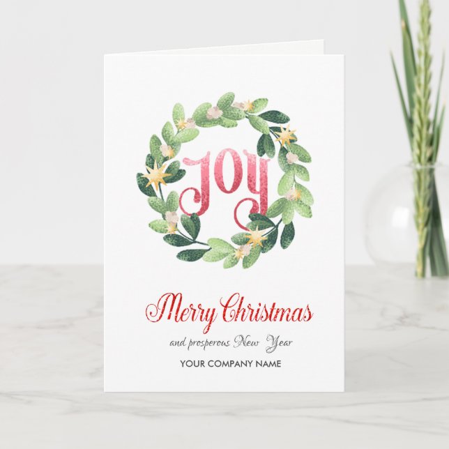 Joy,Wreath Stars Merry Christmas Corporate Holiday Card (Front)