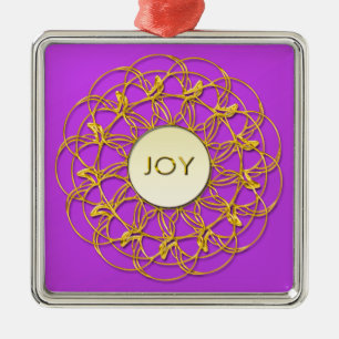 JOY Written in Lace Geometric Gold Design Metal Tree Decoration