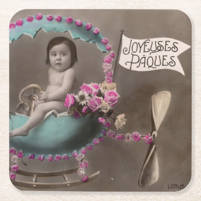 Joyeuse Paques Square Paper Coaster (Front)