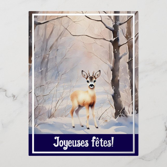  Joyeuses fêtes - roe deer no2 Foil Holiday Postcard (Front)