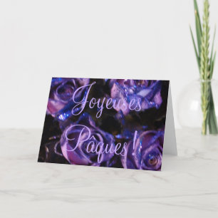 Joyeuses Pâques French Easter Purple Roses Flowers Holiday Card