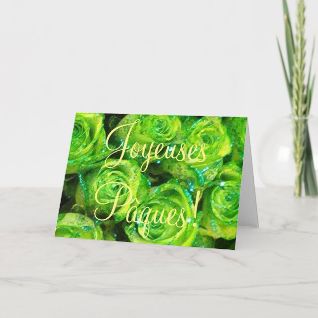 Joyeuses Pâques French Easter Purple Roses Flowers Holiday Card (Front)