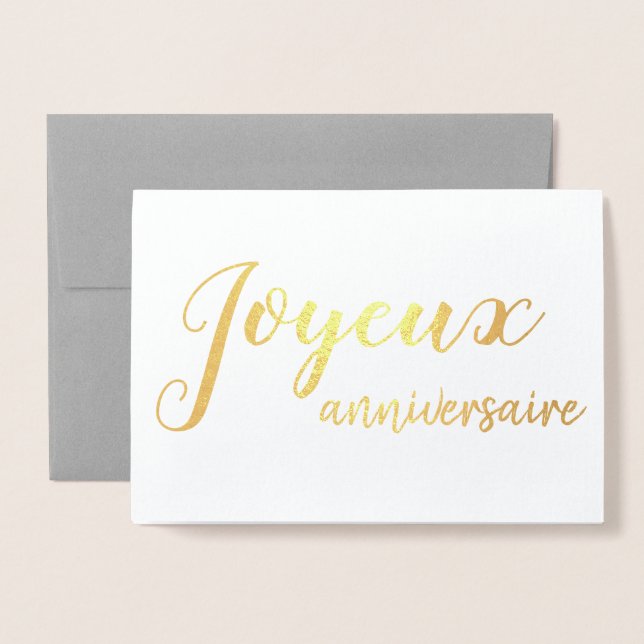 Joyeux Anniversaire French Happy Birthday Script Foil Card (Front With Envelope)