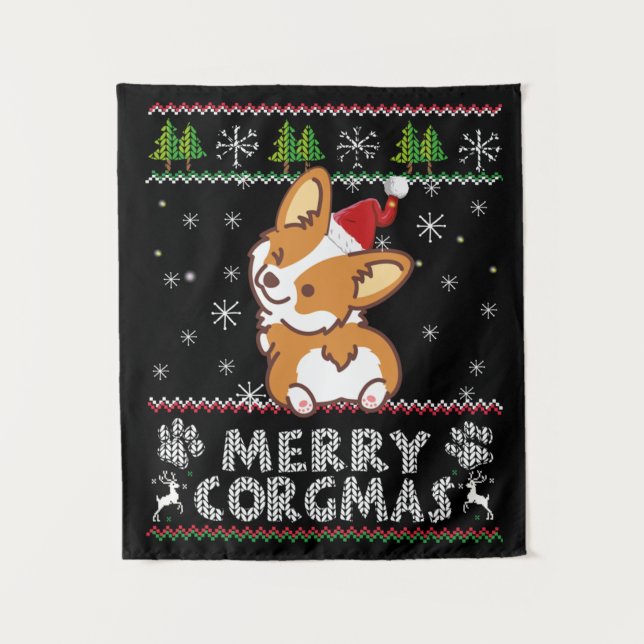 Joyeux Corgmas Noel Corgi Tapestry (Front)