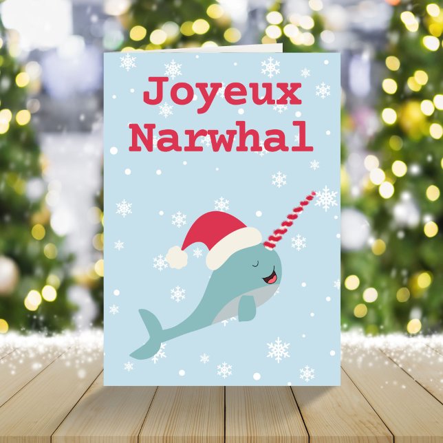 Joyeux Narwhal whale pun Merry Christmas Holiday C Card (Creator Uploaded)