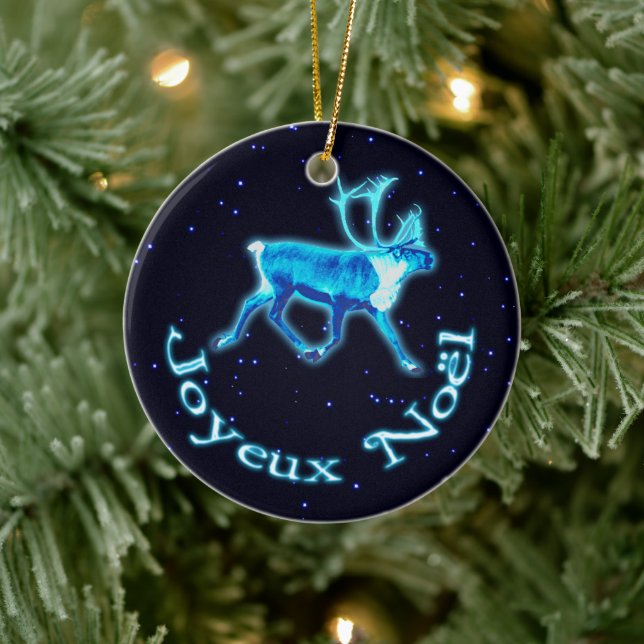 Joyeux Noёl - Blue Caribou (Reindeer) Ceramic Tree Decoration (Tree)