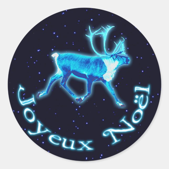 Joyeux Noёl - Blue Caribou (Reindeer) Classic Round Sticker (Front)