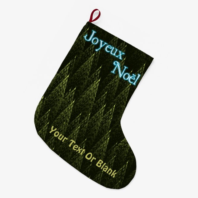 Joyeux Noёl - Conifers Large Christmas Stocking (Front (Hanging))