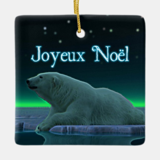 Joyeux Noёl - Ice Edge Polar Bear Ceramic Tree Decoration (Front)